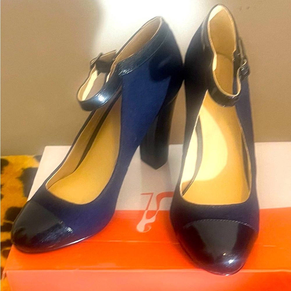 Nine West Blue  & Black - Wool/Leather Pumps- Size 7